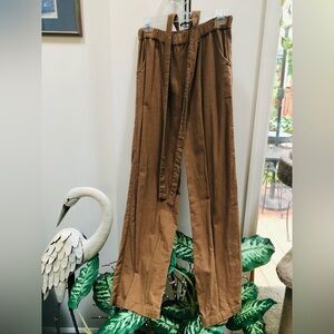 White Stag Tan Linen Blend Tie Pants with Pockets